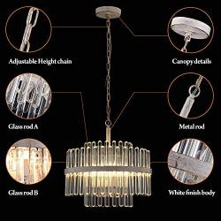 Q&S Modern Crystal Chandelier, Luxury Glass Chandeliers,4 Lights,17 inch,Oak White Metal Pendant Lighting Fixture for Dining Room, Kitchen Island, Living Room.