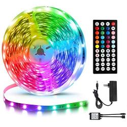 50ft/15M LED Strip Lights Kit,5050 RGB Flexible Non-Waterproof Tape Lights with 24V Power Supply 44Key IR Remote Controller for Home Ceiling Lighting Kitchen BarIndoors,Living Room