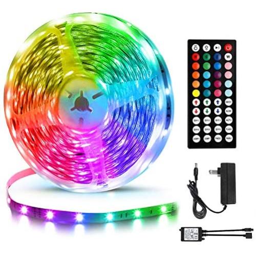 50ft/15M LED Strip Lights Kit,5050 RGB Flexible Non-Waterproof Tape Lights with 24V Power Supply 44Key IR Remote Controller for Home Ceiling Lighting Kitchen BarIndoors,Living Room