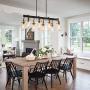 Modern Farmhouse Eight-Light Dining Room Lighting Fixtures, Rectangular Kitchen Lights Ceiling Hanging Light, Simplicity Modern Chandeliers Black Pendant Light with Seeded Glass Shades