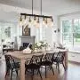 Modern Farmhouse Eight-Light Dining Room Lighting Fixtures, Rectangular Kitchen Lights Ceiling Hanging Light, Simplicity Modern Chandeliers Black Pendant Light with Seeded Glass Shades
