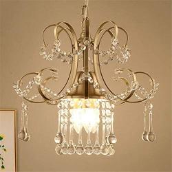 BAYCHEER Swirling Chandelier Victorian Iron 3 Lights Lamp with Draping Crystal Drops Pendant Antique Gold Bell Dining Table Ceiling Hanging Light for Kitchen Island Dining Room Bathroom Bar