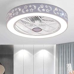 LAKIQ Modern 21.5’’ LED Ceiling Fan Light 3-Color Dimmable Bedroom 2-in-1 Semi Flush Mount Ceiling Lighting Led Close to Ceiling Lamp 3-Speeds Adjustable for Living Room Dining Room(Pattern C)