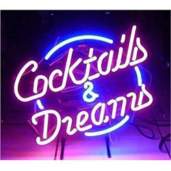 Cocktails and Dreams Glass Neon Signs Beer Bar Club Bedroom Glass Neon Lights Sign for Office Hotel Pub Cafe Wedding Birthday Party Man Cave Neon Light Art Wall Lights