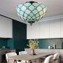 LITFAD Tiffany Style LED Ceiling Lamp Mediterranean Sea Blue Pattern 11 Inch Semi Flush Mount Ceiling Light Pendant Lighting for Dining Room Bedroom Hotel Corridor - 11'' (28 cm)