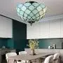 LITFAD Tiffany Style LED Ceiling Lamp Mediterranean Sea Blue Pattern 11 Inch Semi Flush Mount Ceiling Light Pendant Lighting for Dining Room Bedroom Hotel Corridor - 11'' (28 cm)