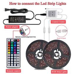 LED Strip Lights, 32.8ft 5050 RGB Color Changing LED Lights Strip with 44-Key IR Remote Controller, Strong 3M Adhesive and 12V Safety Power Supply, Ideal for Home Bedroom and Holiday Decoration
