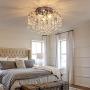 Q&S Small Crystal Chandelier Flush Mount Ceiling Light 3 Lights Modern Chrome Iron Raindrop Crystal Ceiling Fixture for Bedroom Hallway Closet Entryway Stairs