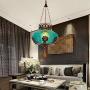 LITFAD Blue Lantern Suspension Lighting Moroccan Textured Glass 1 Light Restaurant Hanging Pendant Light 110V-120V Ceiling Hanging Light for Living Room Restaurant Hotel