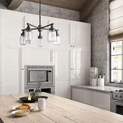 LNC Farmhouse Chandelier, Mason Jar Lights, Medium Dining Room Pendant in Brushed Dark Silver Metal for Kitchen Island