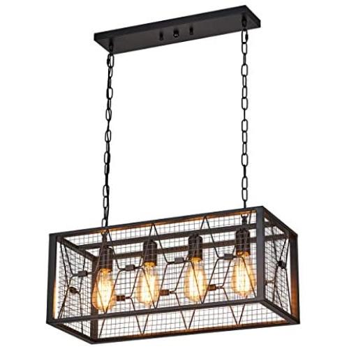 SHUNGYU Farmhouse Kitchen Island Lighting, 4 Light Industrial Vintage Pendant Light Hanging Ceiling Light Fixture Chandelier for Dining Room Restaurant Kitchen and Bar