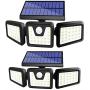 Oumaiga Wireless LED Solar Motion Sensor Lights Outdoor,3 Head Motion Sensor Lights,Lights Outdoor Spotlights 360°，IP65 Waterproof, Illumination for Yard Patio Garage Entryway Front Door (2 Pack)