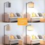 Floor Lamp for Living Room, LED Standing Lamp with 2 Hanging Lamp Shades(Beige & Gray), Tall Pole Classic Industrial Floor Lamp with 9W 3000K LED Bulb for Bedroom Study Office - Black