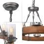 LNC Farmhouse Chandelier Wood Round Wagon Wheel 6-Light Fixture with Seeded Glass Shades for Dining & Living Room, Bedroom, Kitchen and Foyer, Brown