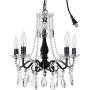 Amalfi Decor 5 Light LED Crystal Beaded Chandelier, Mini Wrought Iron K9 Glass Pendant Light Fixture Contemporary Nursery Kids Room Dimmable Plug in Hanging Ceiling Lamp, Black