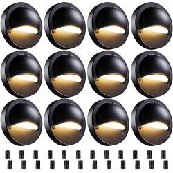 LEONLITE 12-Pack Low Voltage Deck Lights, 2.3W LED Landscape Step Light with 12-24V AC/DC, Black Die-cast Aluminum , UL Listed Cord, 3000K Warm White, 2 Years Warranty