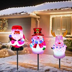 Christmas Pathway Lights Outdoor Decorations - 3 Pack Waterproof Landscape LED Lights with Santa/Snowman/Deer for Garden Patio Yard Lawn Pathway Christmas Decorations