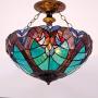 Tiffany Ceiling Fixture Lamp Semi Flush Mount Light W16H15 Inch Green Stained Glass Liaison Shade S160G WERFACTORY Kid Parent Living Room Bedroom Study Kitchen Office Coffee Island Bar Hallway Dining