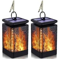 Solar Lantern Lights Outdoor Hanging Patio Decor with Flickering Dancing Flame, Waterproof Solar Powered Led Lantern Decorative Lights for Patio Yard Garden Table Decoration, 2 Pack