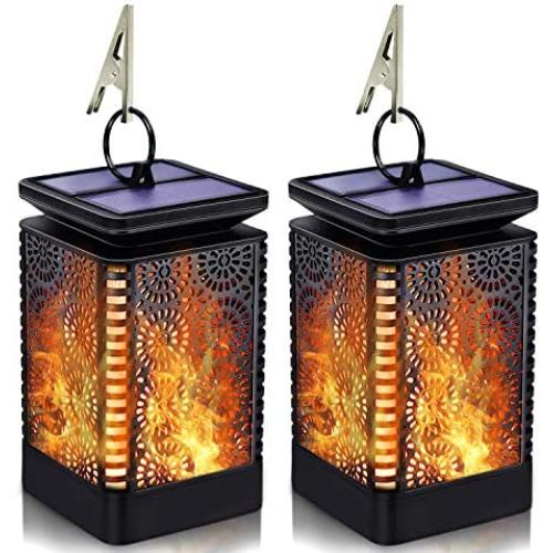 Solar Lantern Lights Outdoor Hanging Patio Decor with Flickering Dancing Flame, Waterproof Solar Powered Led Lantern Decorative Lights for Patio Yard Garden Table Decoration, 2 Pack