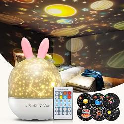 Night Light Projector for Kids, Baby Bunny Night Lamp with Musicbox Remote Control, Lullaby Lamp for Bedroom, 360° Rotary Star Projector Light Baby Nursery Night Light Birthday Christmas Gift Party