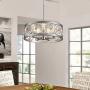 XINGQI Drum Chandelier, Rustic Pendant Lighting for Living Room, Dining Room, Bedroom, Antique Brushed Nickel with Round Metal Shade, Ceiling Light Fixture, 5 E26 Bulbs(Not Included)