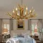 CraftThink Pendant Lighting LED Chandelier Light Candle Antler Style E12 Rustic Resin Multi Light Pendant Hanging Light for Dining Living Cafe Room Restaurant Bar-6 Lights