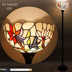 Tiffany Floor Lamp Torchiere Up Lighting W12H66 Inch Stained Glass Hummingbird Lampshade Antique Standing Iron Base 1E26 Foot Switch S801 WERFACTORY Lamps Living Room Bedroom Home Office Decoration