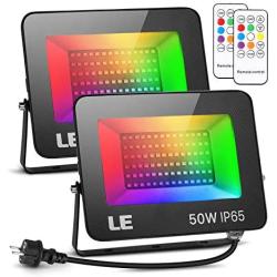 LE 50W Outdoor RGB Color Changing LED Flood Light with Super Bright Daylight Security Lighting, Plug in Multicolored Dimmable Landscape Spotlight Floodlight for Backyard House Deck Home Wedding Stage