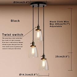 Pathson 3 Lights Pendant Lighting, Industrial Dining Pendant Lights with Clear Glass, Bathroom Pendant Light Fixtures Hanging Lamps for Kitchen Island Living Room (Black)