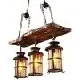 TFCFL Vintage Chandelier Hanging Fixture with 3 Lights Pendant Light Industrial Retro Wood Ceiling Lighting Glass Farmhouse E27/E26 in Blackfor Cabin Kitchen Island Dining Room Bedroom and Foyer