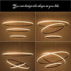 Royal Pearl Modern 3-Ring LED Chandelier Dimmable Contemporary Ceiling Light LED Pendant Light for Dinning Room, Living Room, Warm White, Black