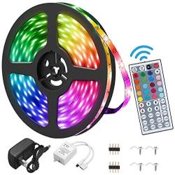 Led Strip Lights Waterproof 16.4FT/5M Flexible Color Changing RGB 5050 led Strip Light Kit with 44 Keys IR Remote Controller and 12V Power Supply for Bedroom Home Kitchen Decoration DIY Decoration
