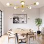 Modern Gold Sputnik Chandelier 6-Light Flush Mount Ceiling Light, Mid Century Pendant Lamp Lighting Fixture for Dining Room Living Room Bedroom Kitchen Cafe Bar