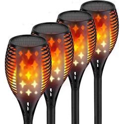 Nekteck Outdoor Torch Light with Star Design (4 Pack-96 LED), Flickering Dancing Flames, Waterproof Solar Flame Lights Decoration for Yard Pool Patio Garden Pathway Walkway