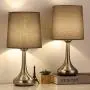 Bedside Table Lamps Set of 2 Small Modern Desk Lamp Classic Nightstand Table Light Set with Gray Fabric Shade and Silver Metal Base for Bedroom, Living Room, Office, Coffee Table, Great Gift Bedside Table Lamps Set of 2 Small Modern Desk Lamp Classic Nightstand Table Light Set with Gray Fabric Shade and Silver Metal Base for Bedroom, Living Room, Office, Coffee Table, Great Gift