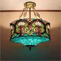 LITFAD Tiffany Ceiling Light 19.69''Height 5-Lights Pendant Light with Splendid Baroque Pattern Glass Shade 110V-120V Ceiling Hanging Light for Living Room Bedroom Hotel