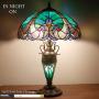Tiffany Style Table Lamp W16H24 Inch Tall Green Stained Glass Liaison Lampshade Antique Night Light Base S160G WERFACTORY LAMPS Lover Living Room Bedroom Office Study Reading Desk Nightstand Art Gifts