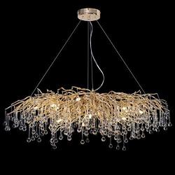 ANTILISHA Modern Crystal Chandelier Rectangle Gold Branch Forest Chandelier Lighting for Dining Room Kitchen Island Large Chandeliers for High Ceilings Long Large Light Fixture 45’’ Gold