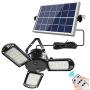 Solar Lights Outdoor, 3 Leaf Solar Pendant Light with Adjustable Multi-Position Panels, 60 LED IP65 Waterproof Solar Lamp with Remote Control, for Garage, Deck, Fence, Patio, Shed, Tent (Three Leaf)