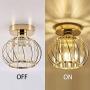 YLONG-ZS Semi Flush Mount Ceiling Light, Industrial Farmhouse Light Fixture with Golden Metal Cage, Lamp Fixtures for Kitchen Bedroom Hallway Stairway Garage Living Room Dining Room