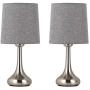 Bedside Table Lamps Set of 2 Small Modern Desk Lamp Classic Nightstand Table Light Set with Gray Fabric Shade and Silver Metal Base for Bedroom, Living Room, Office, Coffee Table, Great Gift