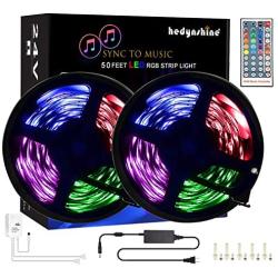 50FEET LED Music Strip Lights, Hedynshine Color Changing 450pcs RGB Strip Lights,40 Key IR Remote Control, SYNC to Music Strip Lights