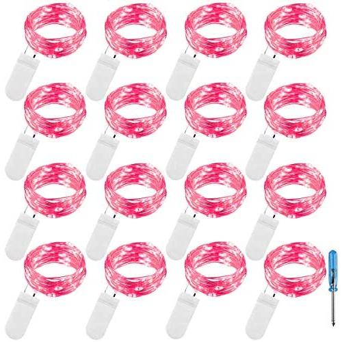 LXS 16 PCS Battery Mini Lights,Super Bright with 30 Micro LEDs On Soft and Flexible Silver Wire Waterproof Mini String Lights for DIY Party Wedding Centerpiece or Christmas Table Dec (Red)