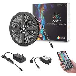 Nexlux LED Strip Lights, 16.4 ft Color Changing Light Strip 5050 SMD RGB LED Flexible Non-Waterproof Strip Lights Black PCB Board Decoration Lighting 44 Keys IR Remote Controller UL Power Adapter