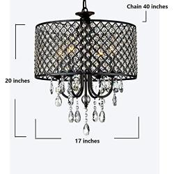 Round Crystal Chandelier Ceiling Fixture for Dining Room, Living Room,Antique Black 4-Light