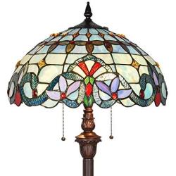 Capulina Tiffany Style Floor Light, Victorian Style Tiffany Pole Lamp, 2 Light Tiffany Floor Lamp, 18 Inches Wide Stained Glass Floor Lamps, Standing Lamp, Leaded Glass Floor Lamp (Tall: 66 inches)