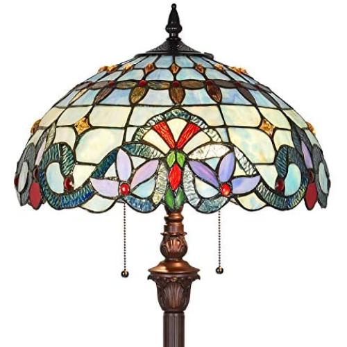 Capulina Tiffany Style Floor Light, Victorian Style Tiffany Pole Lamp, 2 Light Tiffany Floor Lamp, 18 Inches Wide Stained Glass Floor Lamps, Standing Lamp, Leaded Glass Floor Lamp (Tall: 66 inches)
