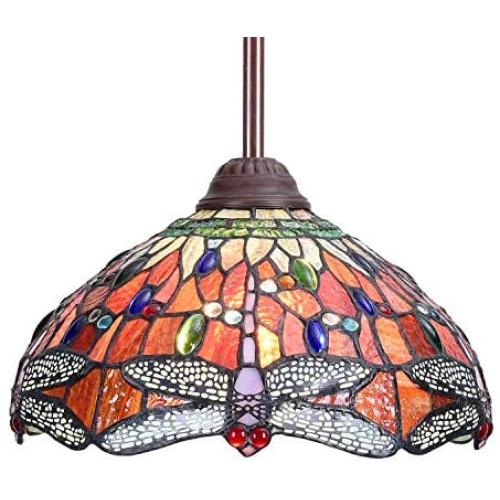 Capulina Tiffany Dragonfly Pendant Lights W12'', Tiffany Kitchen Counter Lighting, Hanging Tiffany Style Lamp, Tiffany Hanging Lights for Kitchen, Pendant Lights for The Kitchen, Tiffany Pendant Lamp