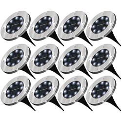 Sunco Lighting 12 Pack Solar Path Lights, Dusk-to-Dawn, 6000K Daylight Deluxe, Cross Spike Stake for Easy in Ground Install, Solar Powered LED Landscape Lighting - RoHS/CE